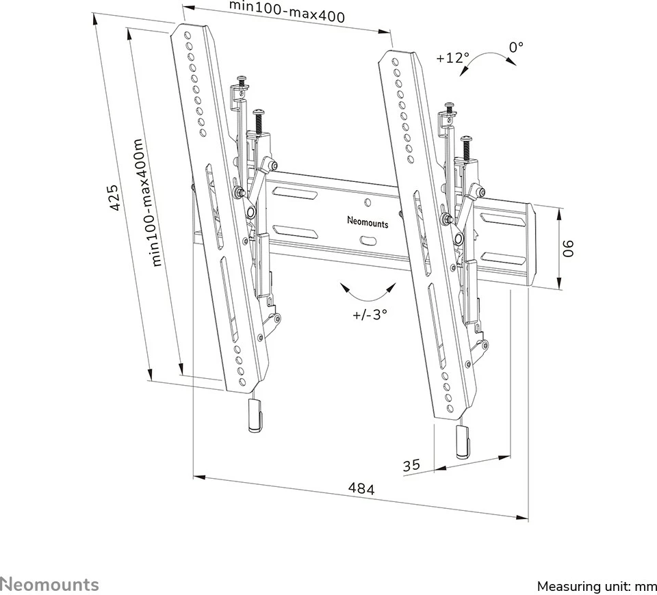 Mbajtëse muri për TV Neomounts WL35S-850BL14, 32-75 inç, rregullim lartësie dhe pjerrësie, e zezë