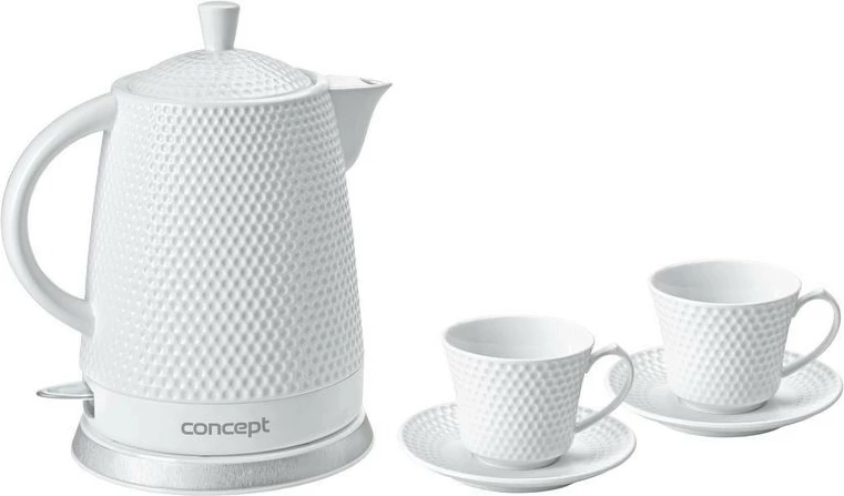 Çajnik elektrik Concept RK0040, 1.5L, set me 2 filxhanë, Bardhë