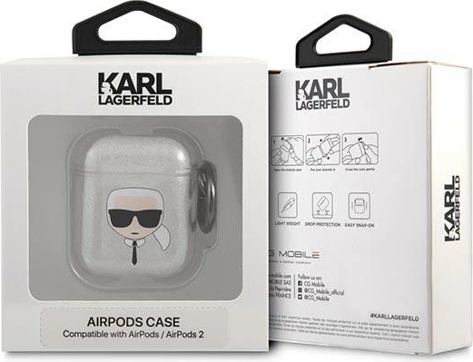 Mbështjellës Karl Lagerfeld KLA2UKHGS për AirPods 1/2, Glitter, Argjendtë