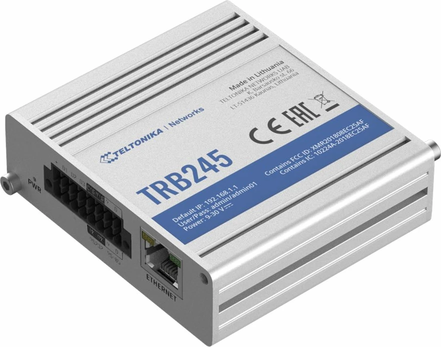 Gateway industrial Teltonika TRB245, Dual SIM, LTE Cat 4, RS232/RS485, Ethernet, Bardhë