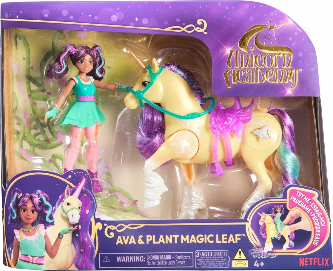 Set figurina Unicorn Academy Spin Master Ava & Plant Magic Leaf, 11 cm + 12 cm, për vajza