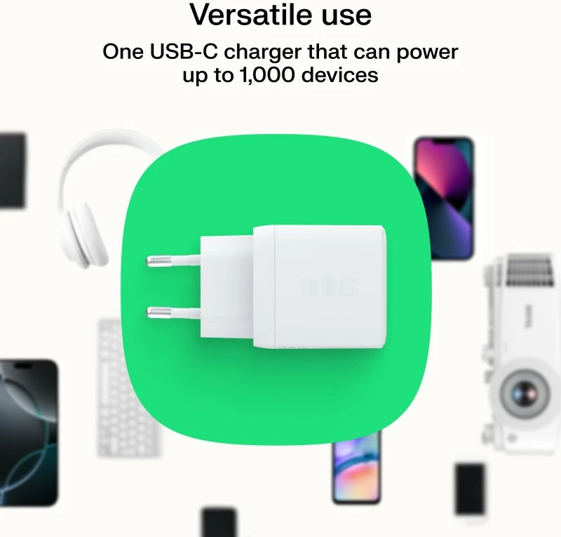 Karikues muri USB-C 30W PD 1x port, Green Cell, PowerSource Solo30 CHARB-GC-30C-W, i bardhë