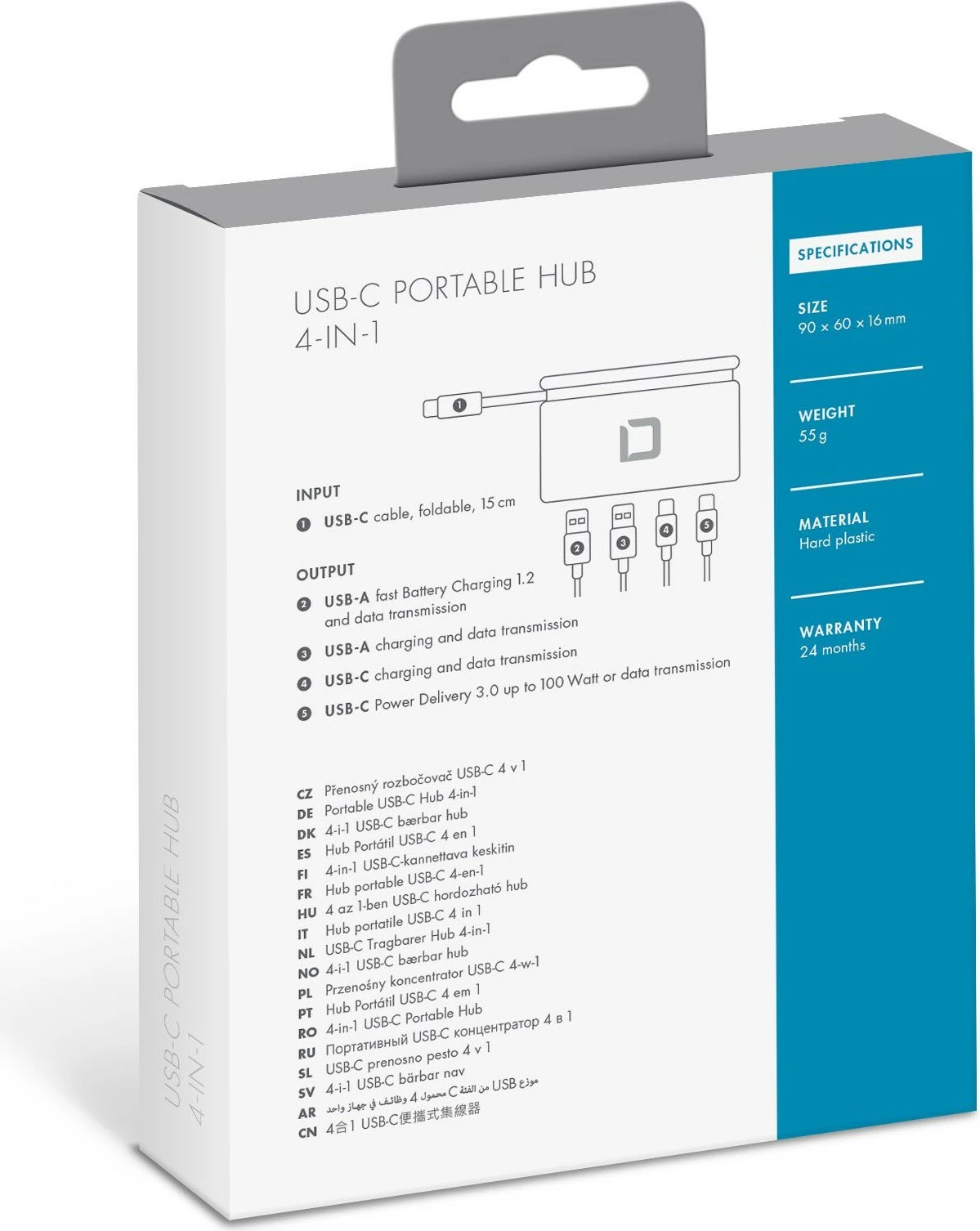 Hub USB-C DICOTA D31731, 100 W, Bardhë