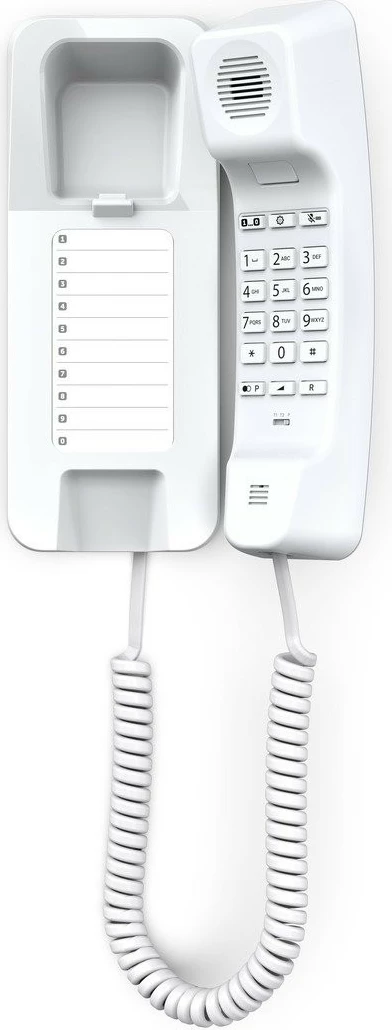Telefon fiks me kabllo, Gigaset DESK 200, 10 shpejtthirrje, montim në mur, pa ekran, i bardhë