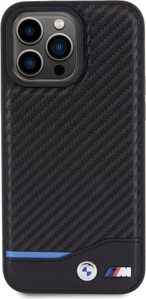Mbështjellës BMW Leather Carbon për iPhone 15 Pro Max, i zi