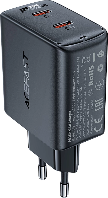 Karikues i shpejtë Acefast A49, 35W, 2x USB-C, i zi