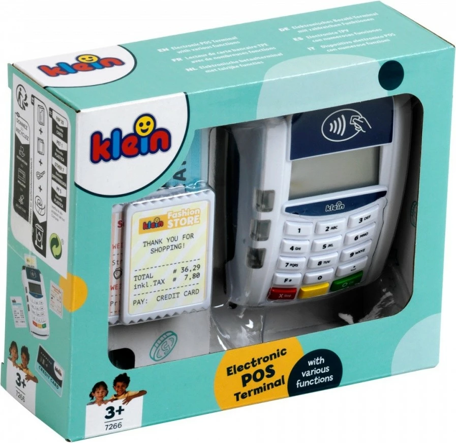 Terminal pagese lodër Klein 7266, plastikë, i bardhë, me kartë krediti dhe fatura lodër