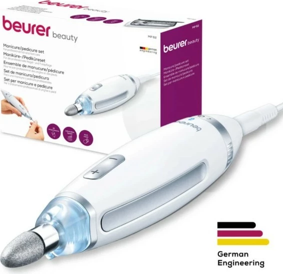 Set manikyr/pedikyr Beurer MP62, i bardhë me 10 maja dhe etui