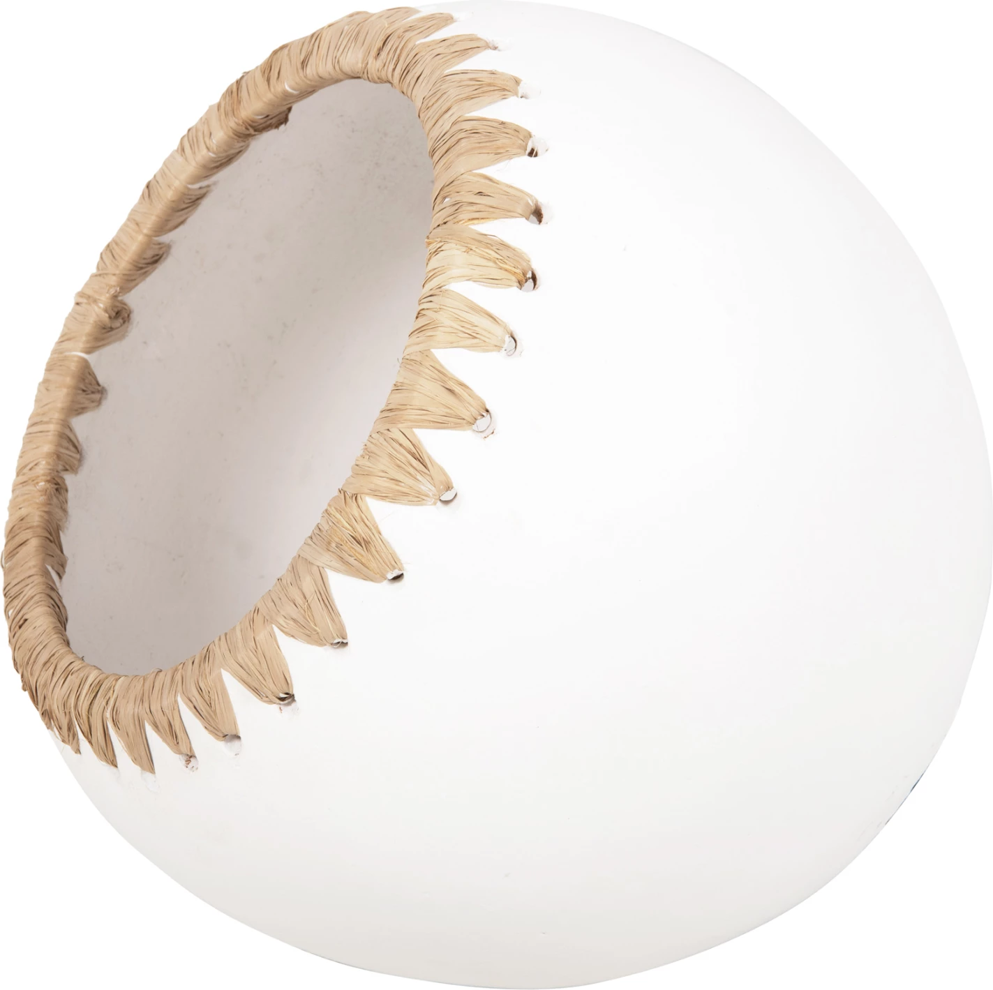 Vazo dekorative FH4375 terrakote, ngjyrë e bardhë me thurje kashtë në buzë, Φ29x23H cm