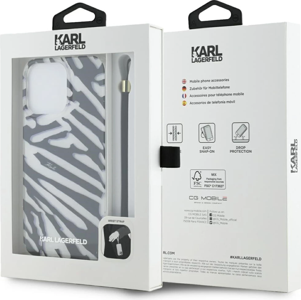 Mbështjellës Karl Lagerfeld IML Zebra Pattern & Cord për iPhone 15 Pro Max, zi