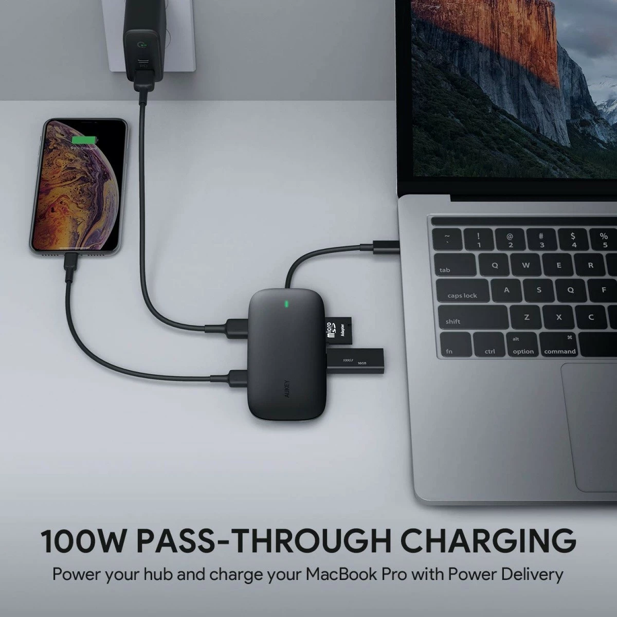 USB-C HUB AUKEY CB-C71 8-në-1, HDMI 4K, 3x USB 3.1, RJ45, SD/microSD, Power Delivery 100W, Alumini, Zi