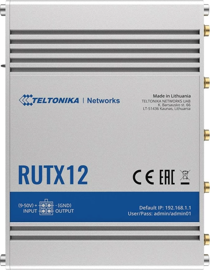 Router LTE Teltonika RUTX12, Cat 6, WiFi, BLE, GNSS, Ethernet, Alumini