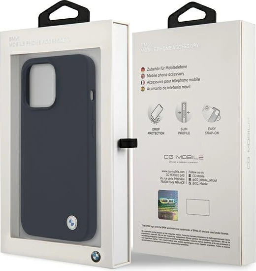 Mbështjellës BMW Silicone Signature për iPhone 13 Pro Max 6.7", Blu e errët