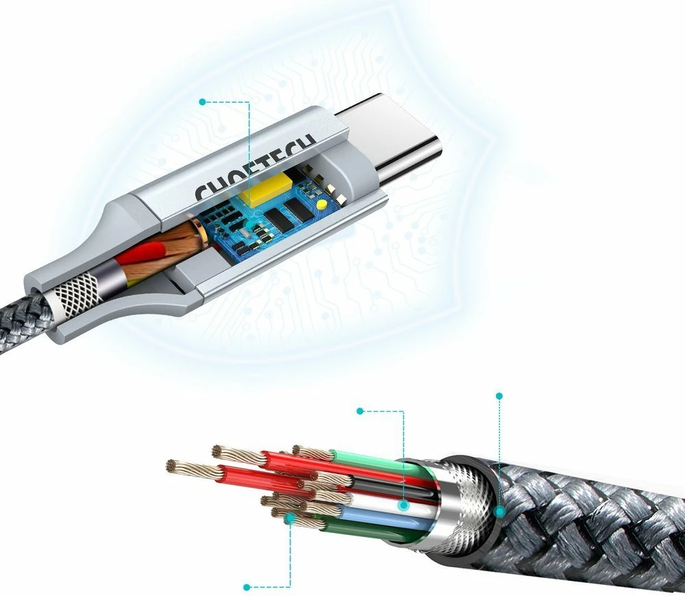 Kabllo USB-C në USB-C Choetech XCC-1002-GY, 1.8m, 100W, Gri
