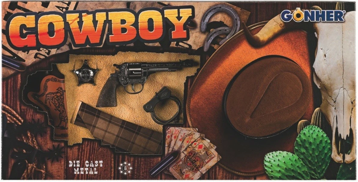 Set kaubojs Pulio me kapelë Gonher, për djem, Kafe/Argjend