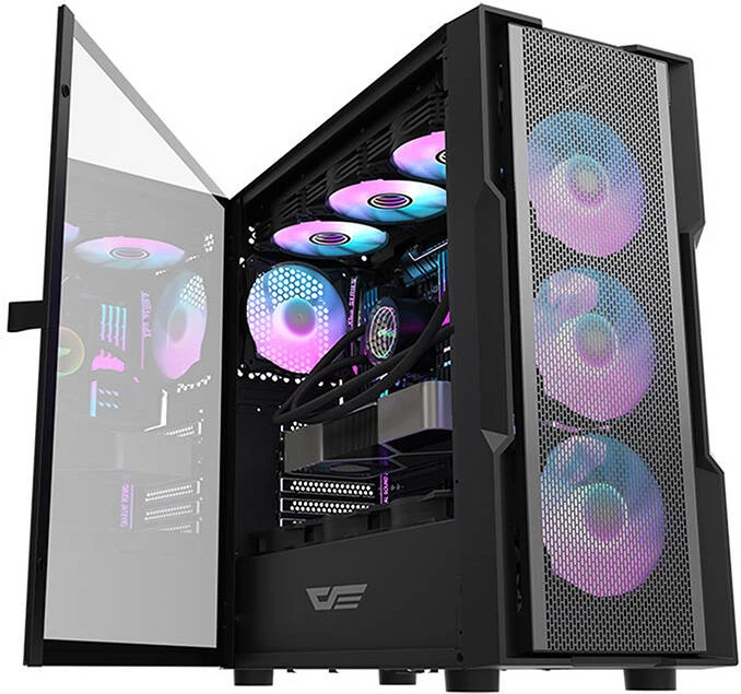 Kasë Darkflash DK431 Mesh, Middle Tower, 4 ventilatorë ARGB, E-ATX/ATX/M-ATX, e zezë