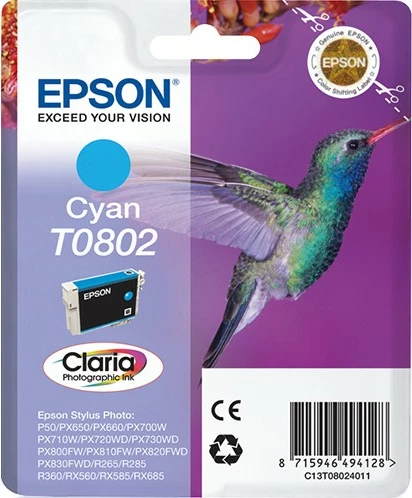 Toner Epson Hummingbird Singlepack Cyan T0802, 7.4 ml, Cyan