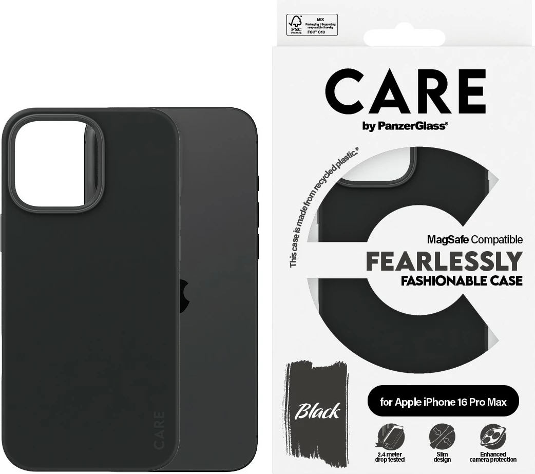 Mbështjellës PanzerGlass CARE Case Fashion MagSAFE për iPhone 16 Pro Max, i zi
