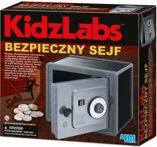 Set edukativ KidzLabs 4m, kasafortë me alarm dhe bravë kombinimi, për fëmijë, Gri