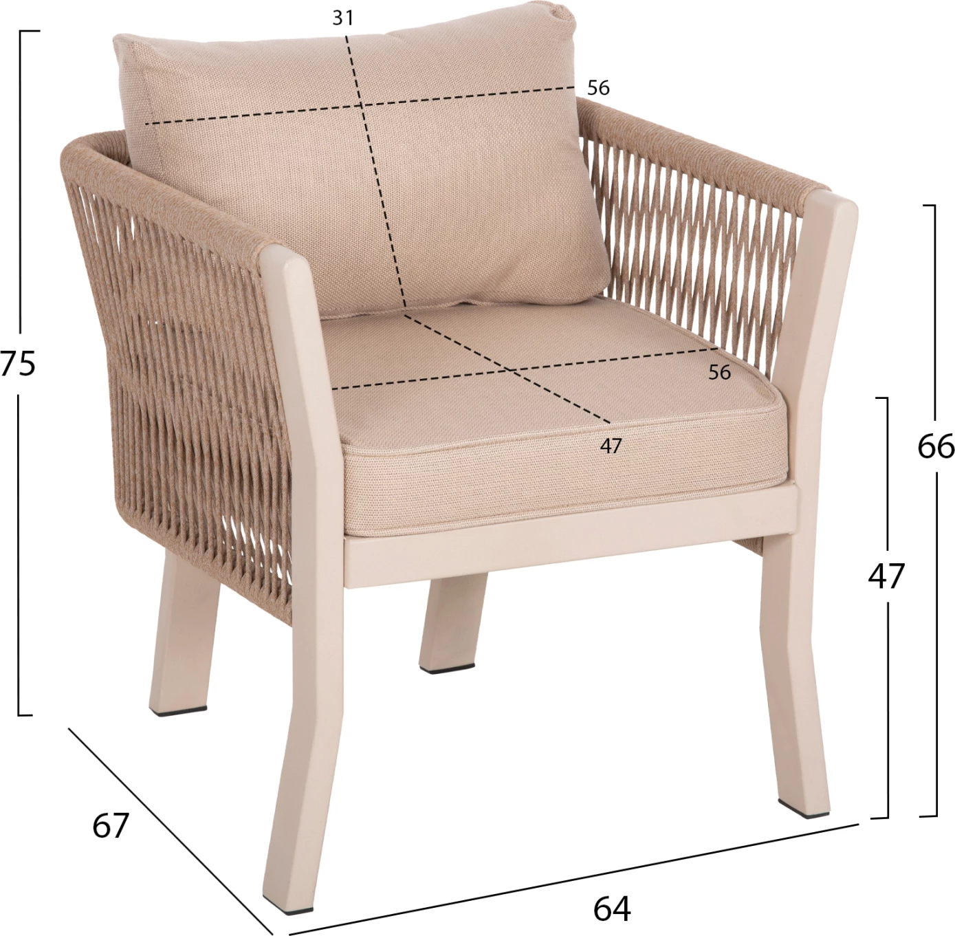 Set kopshti tavolinë & karrige DRIMM FH6119.01, 7 pjesë, bezhë