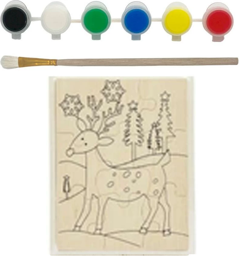 Puzzle druri KOOPMAN 15.5x20x5cm, me 6 akuarele dhe brushë, Ren