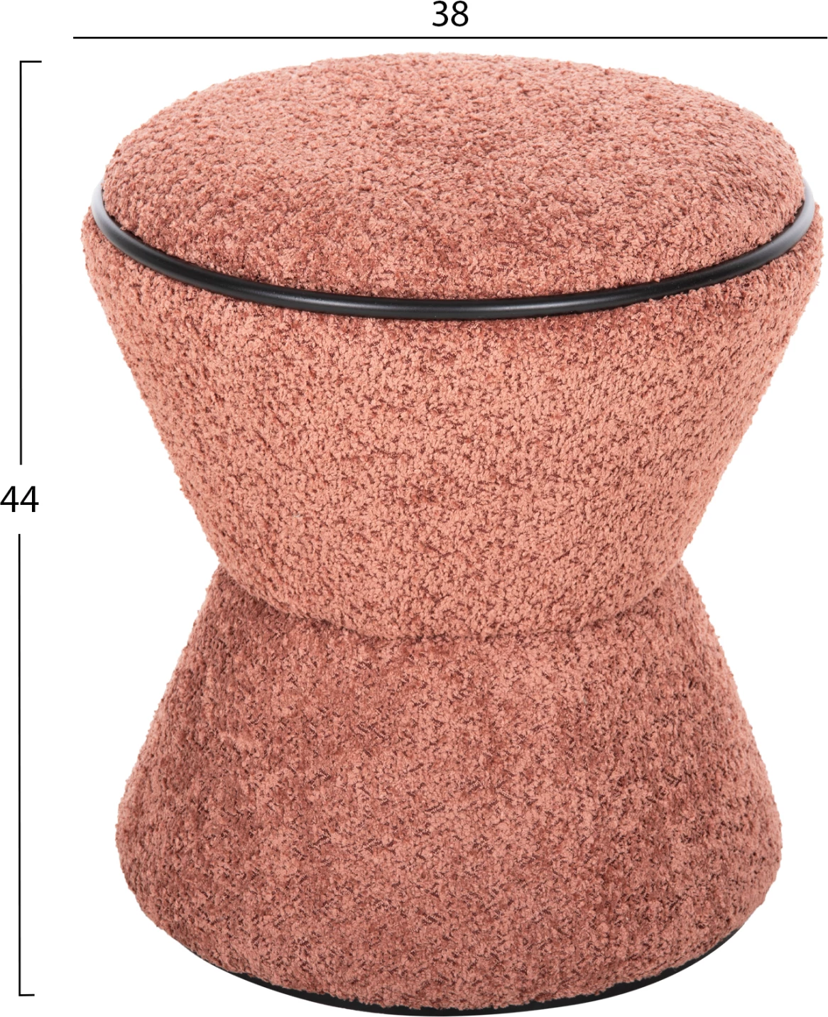 Karrige për bar, rrethore, LINNER, FH9604.02, pëlhurë boucle, detaj rozë e zezë, D38x44 cm