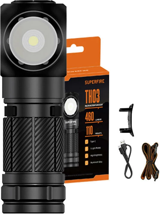 Dritë multifunksionale Superfire TH03, 500 mAh, 460 lumen, e zezë