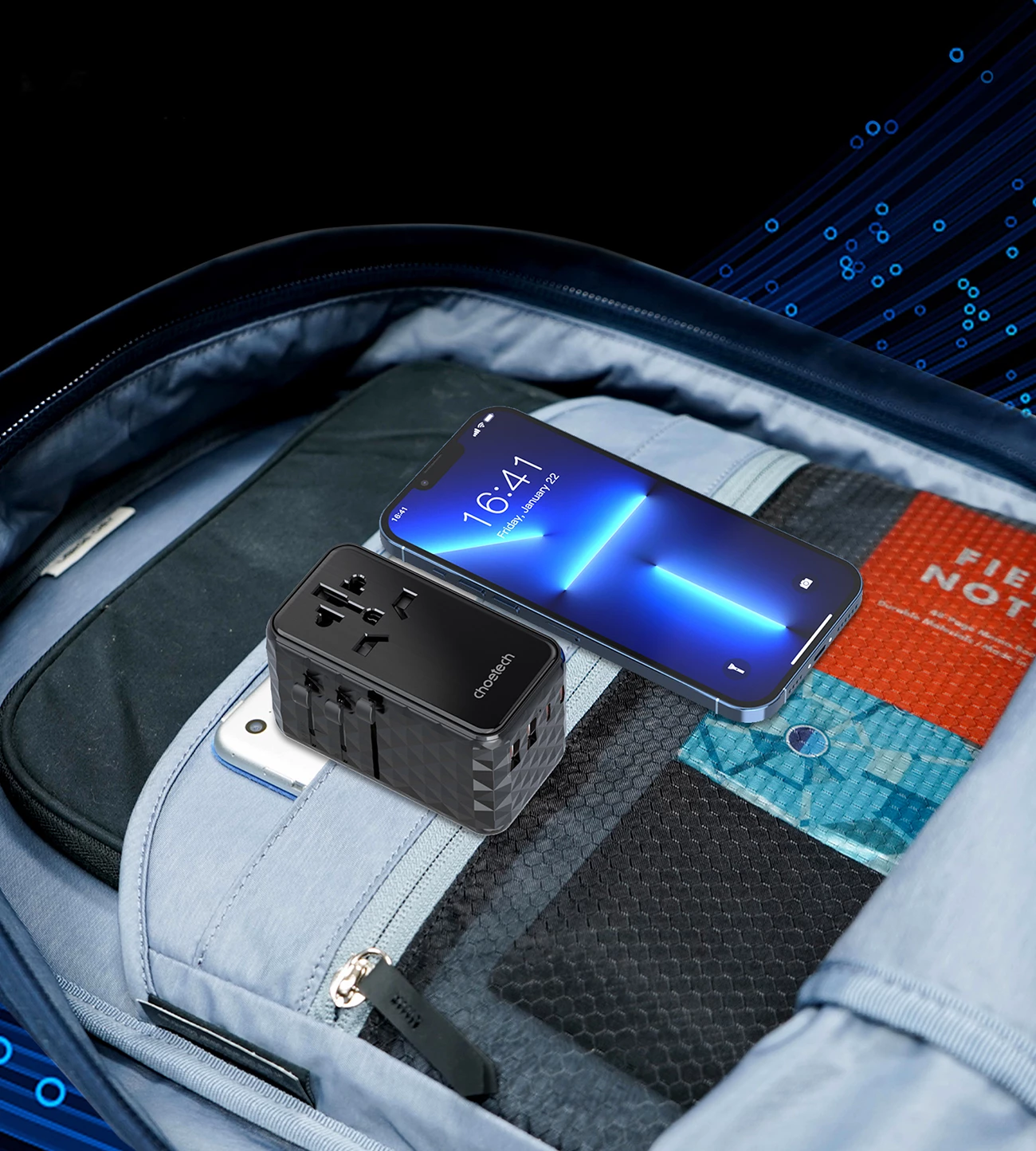 Adapter udhëtimi Choetech PD6028, 4 porta USB (2x USB-C, 2x USB-A), 100W, i zi