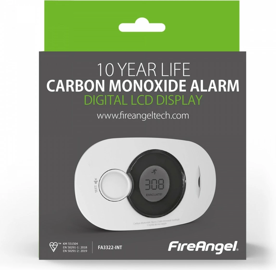 Sensor monoksidi FireAngel FA3322-INT me ekran dhe bateri të integrume, Bardhë