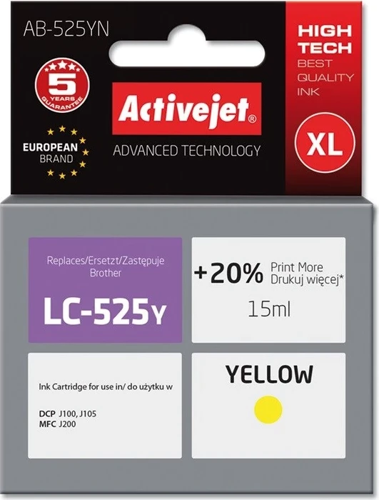 Ngjyrë zëvendësuese Activejet AB-525YN për printer Brother, 15ml, e verdhë