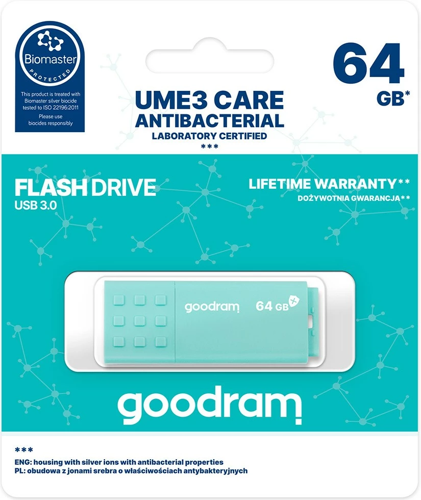Pendrive GOODRAM UME3 Care 64GB, USB 3.0, Mint