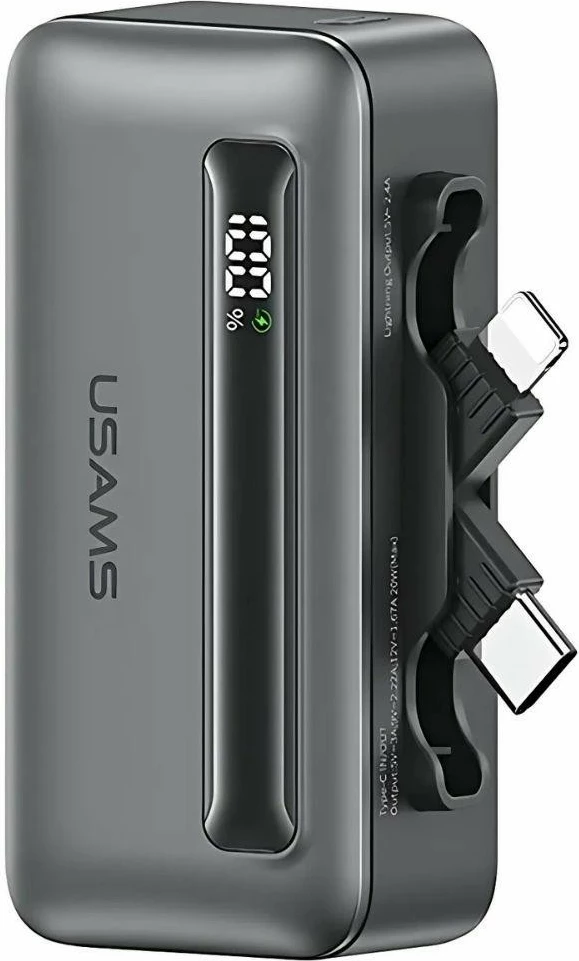 Powerbank USAMS USA001544, 4500mAh, 20W, USB-C/Lightning, Gri