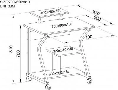 Tavolinë kompjuteri Techly 305700, druri, me rrota