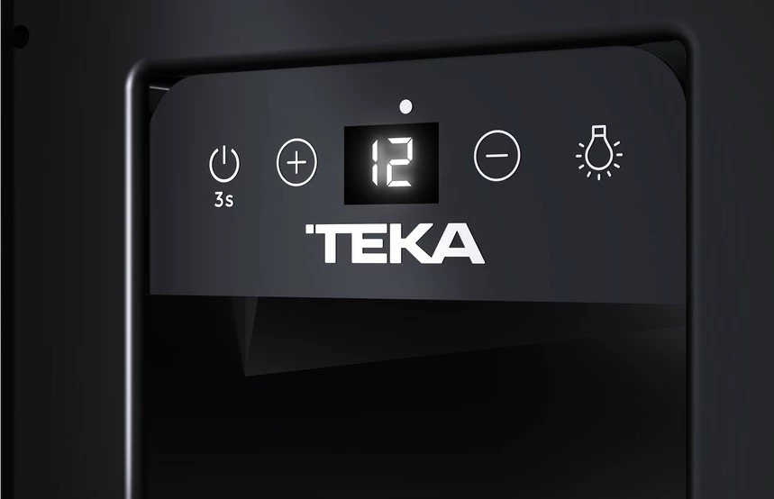 Ftohës vere i inkastrueshëm, TEKA, RVU 10008 GBK (113610003), 8 shishe, display dhe kontroll elektronik, LED, klasa G, i zi