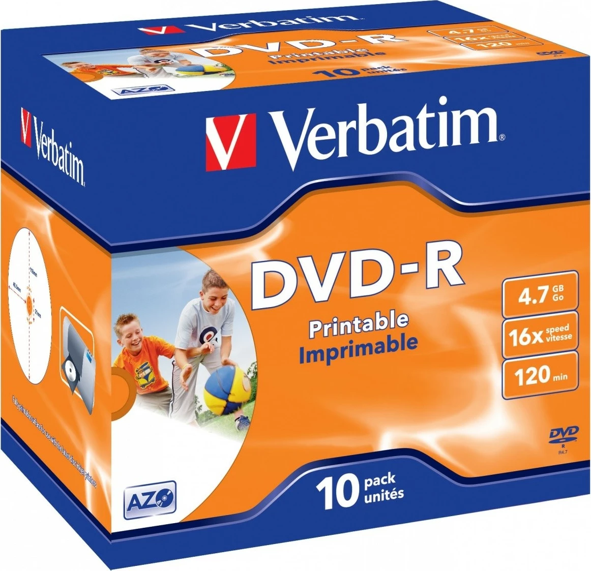 DVD-R Verbatim 43521, 4.7GB, 16x, Printable, 10 copë, Jewel Case
