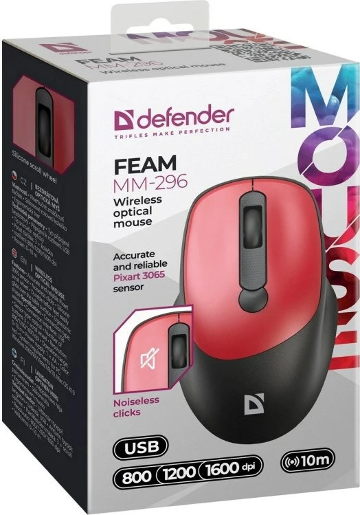 Maus Defender FEAM MM-296 RF Silent, i kuq