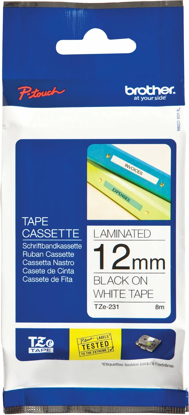 Kasetë etiketuese Brother TZe-231, 12 mm, e zezë mbi të bardhë, 8 m