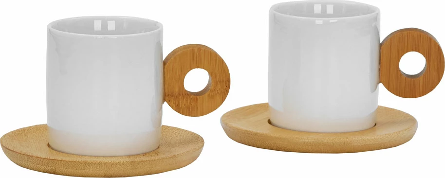 Set 2 filxhanë Nordic, porcelan i bardhë, bambu natyral, 20x14x7cm