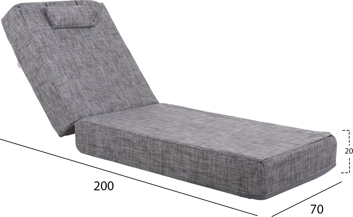 Jastëk për shezlong, tekstilene, ngjyrë gri, Sifnos FH11761.10, 200(120+80)x70x20 cm