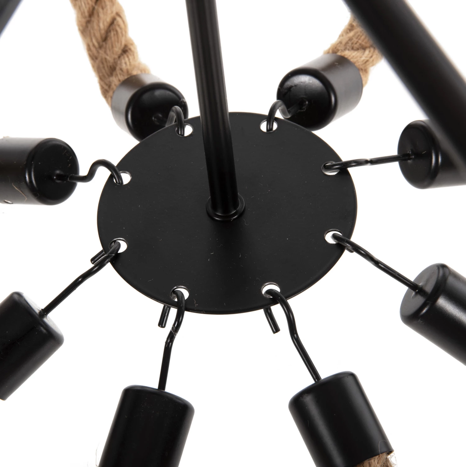 Llambadar tavani 8-drita FH4178 litar dhe metal i zi 84x84x121Hcm