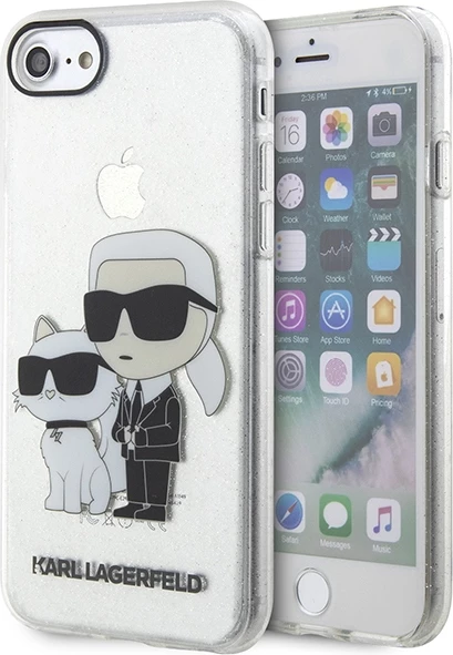 Mbështjellës Karl Lagerfeld KLHCI8HNKCTGT për iPhone 7/8/SE 2020/SE 2022, transparent, Gliter Karl&Choupette