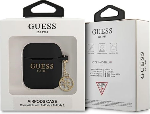 Mbështjellës Guess GUA2LSC4EK për AirPods 1/2, silikon, i zi, Charm 4G Collection