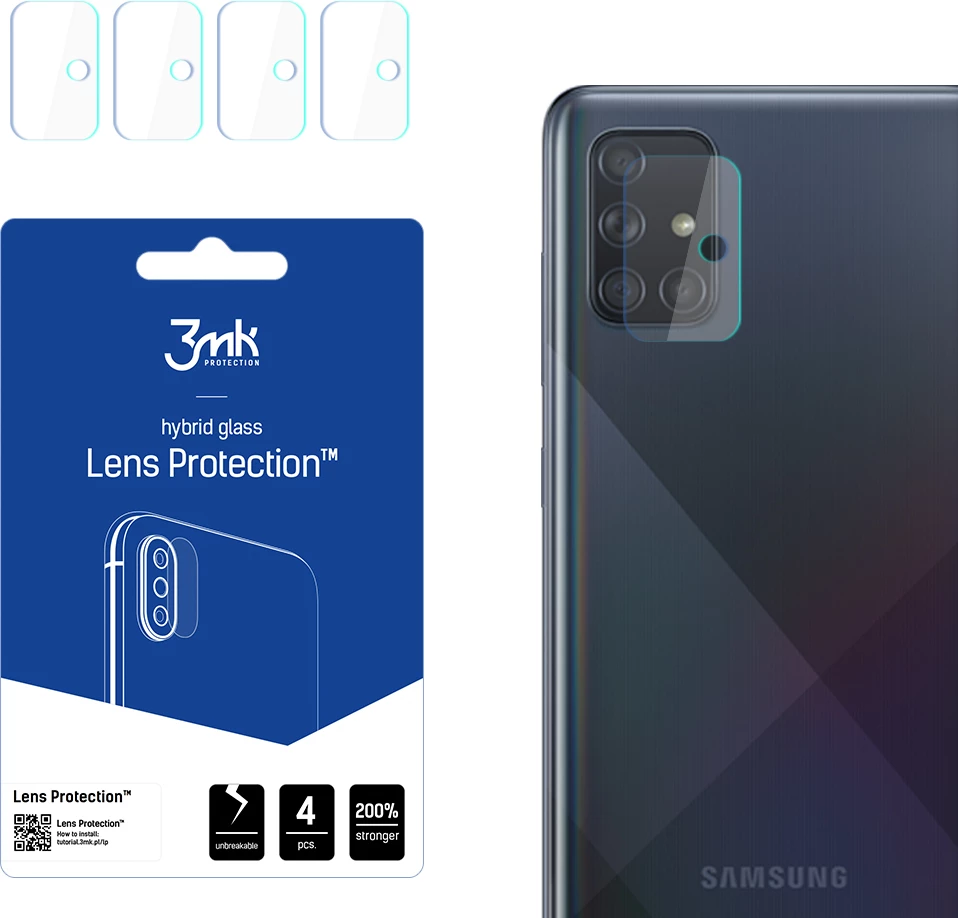 Mbrojtës lente 3mk Protection për Samsung Galaxy A71, xham hibrid, Transparent, 4 copë