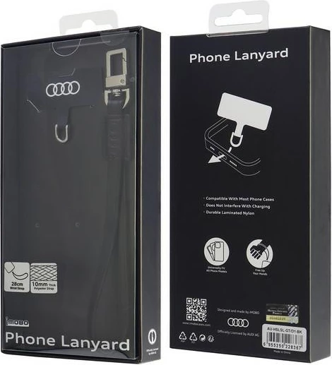 Litar universal për celular Audi, lëkurë ekologjike, 28cm x 10mm, i zi