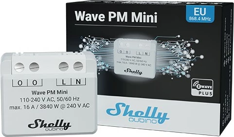 Smart switch Shelly Qubino Wave PM Mini, Wireless, 25 dBmW, 868.4 MHz, Gri