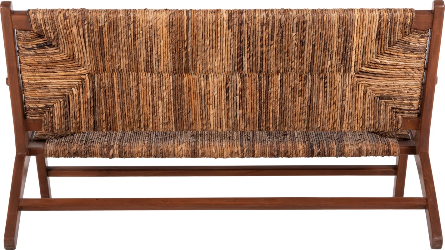Divan për jashtë 2-vendësh, dru teak, litar banane, 120x76x68,5 cm