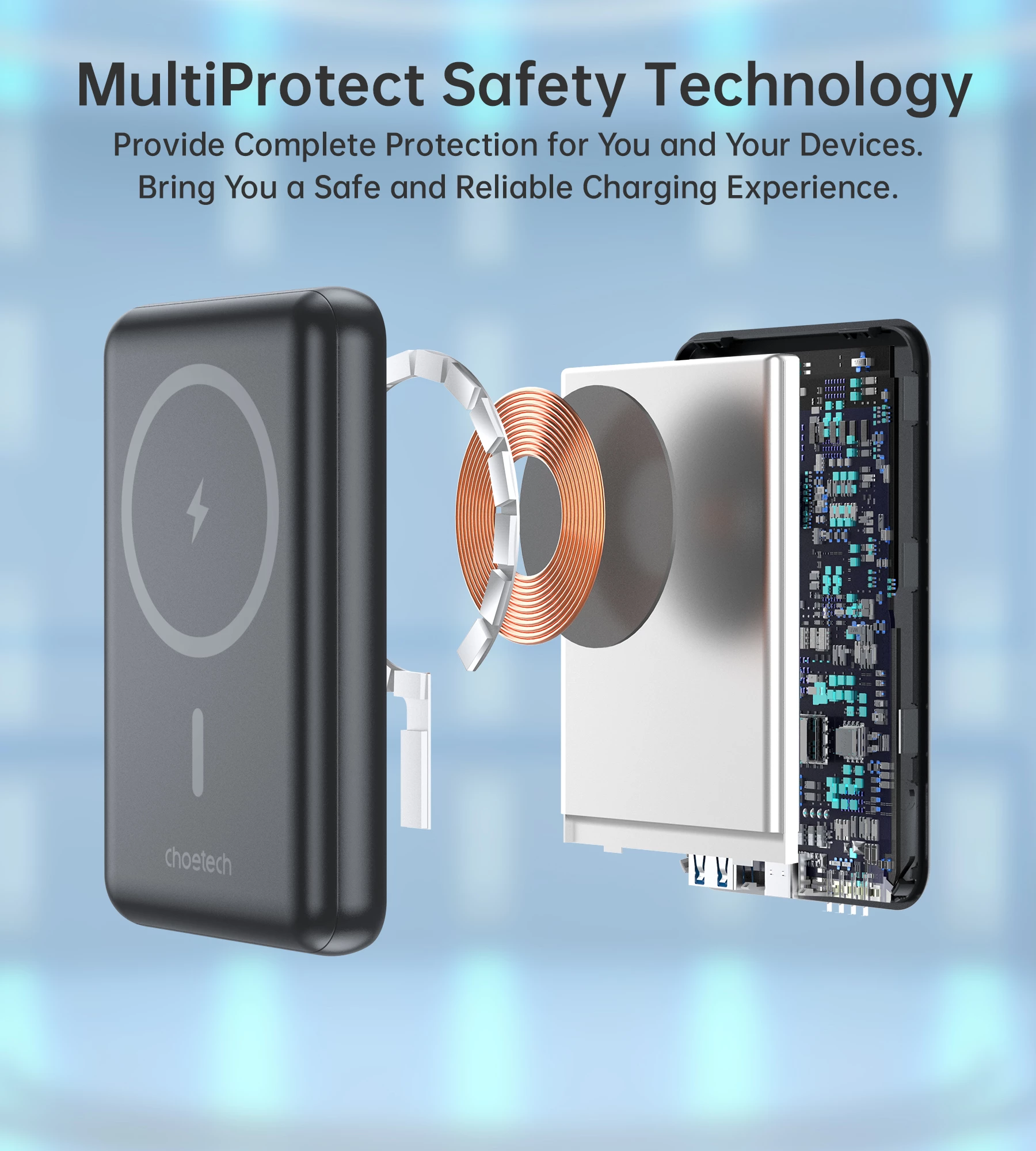 Powerbank Choetech B662, 5000mAh, MagSafe wireless, USB-C/USB-A, e zezë