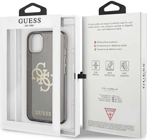 Mbështjellës Guess GUHCP13SPCUGL4GBK për iPhone 13 mini 5.4", Glitter 4G Big Logo, i zi