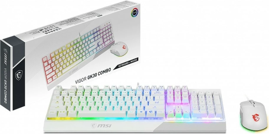 Set gaming tastierë MSI Vigor GK30 dhe maus Clutch GM11, me ndriçim RGB, i bardhë