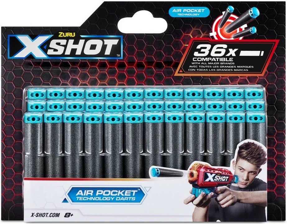 Set shigjeta shkumë ZURU X-Shot Excel Air Pocket Technology, 36 copë, gri/azure